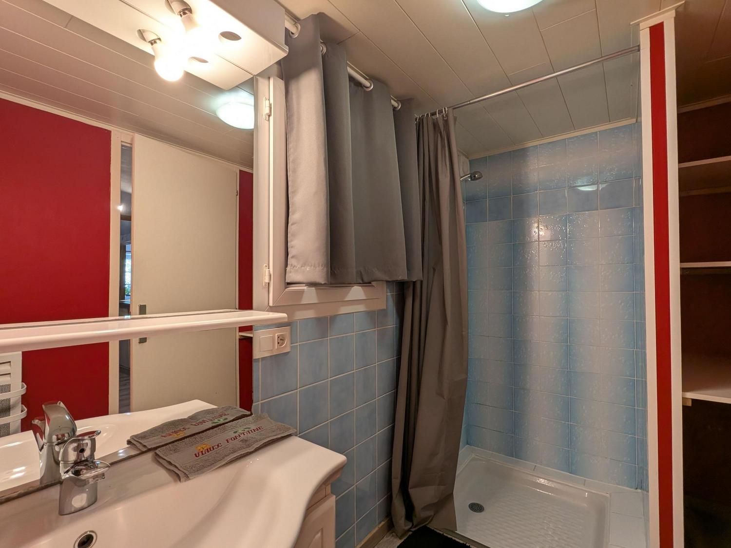 La salle de bain, douche et lavabo